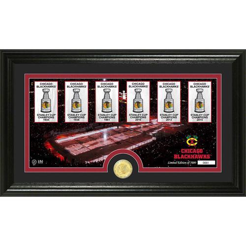 Chicago Blackhawks 6-time Stanley Cup Champions Bronze Coin Panoramic Photo Mint