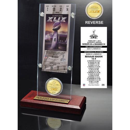 New England Patriots Super Bowl XLIX Champions Ticket &amp; Bronze Coin Acrylic Desk Top