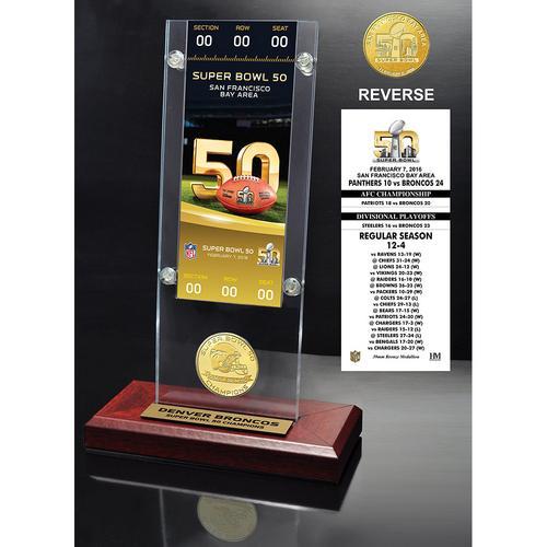 Denver Broncos Super Bowl 50 Champions Ticket &amp; Bronze Coin Acrylic Desktop