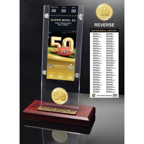 Super Bowl 50 Ticket &amp; Bronze Flip Coin Acrylic Desk Top