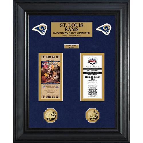 St Louis Rams Super Bowl Ticket and Game Coin Collection Framed